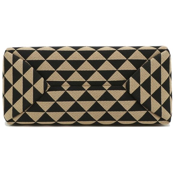 Prada Triangle Jacquard Polyester Leather Black Beige Shoulder Bag - Picture 6 of 6